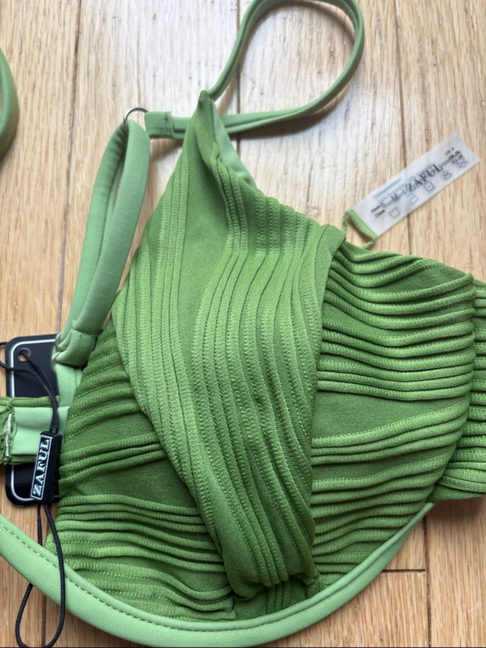 Zaful bikini Ribbed Underwire Set tie bottoms adjustable straps green